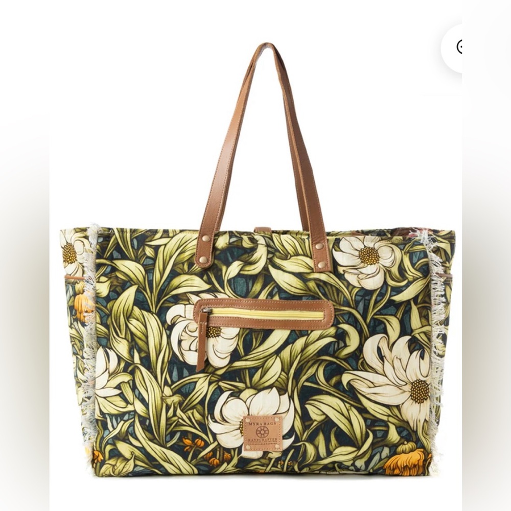 MYRA-Lovely Florals Weekender Bag In Dark Green - Picture 3 of 4